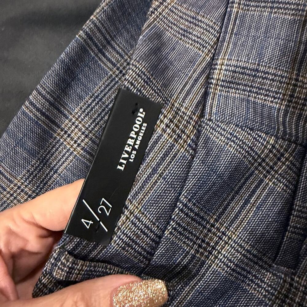 NWT Liverpool Los Angeles Kelsey Trouser Plaid Pants Navy/Khaki 4/27 - Picture 3 of 5